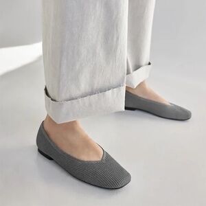 Women's Gray Knit Ballet Flats - Everyday Comfort Loafers